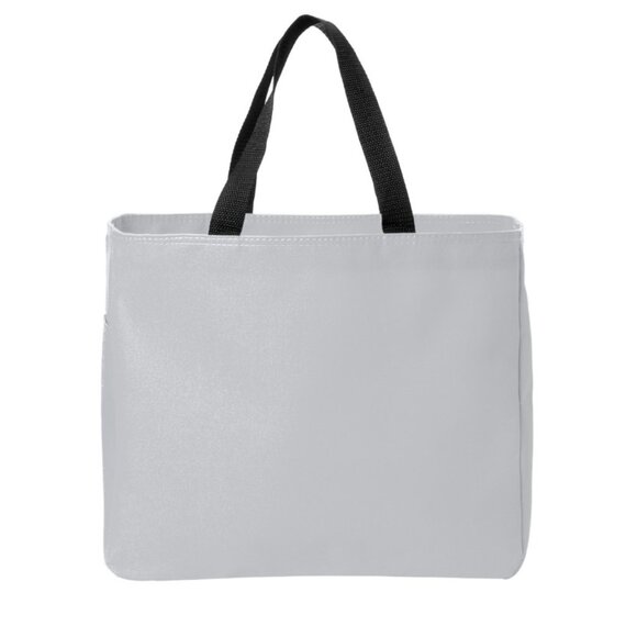 PORT AUTHORITY POLYESTER CHROME TOTE WITH SIDE POCKET AND BLACK NYLON HANDLES - Picture 1 of 4